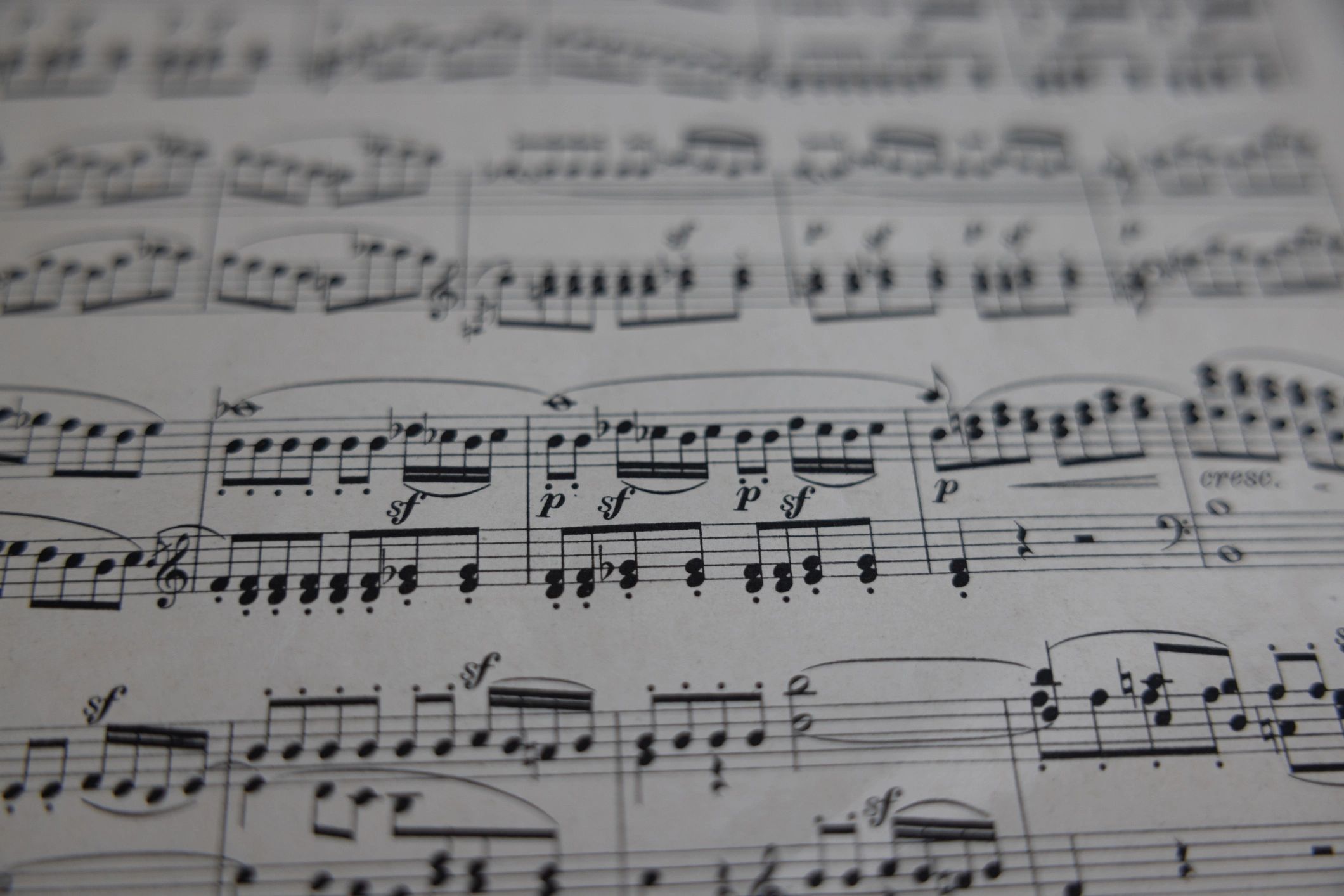 Closeup view of sheet with music notes