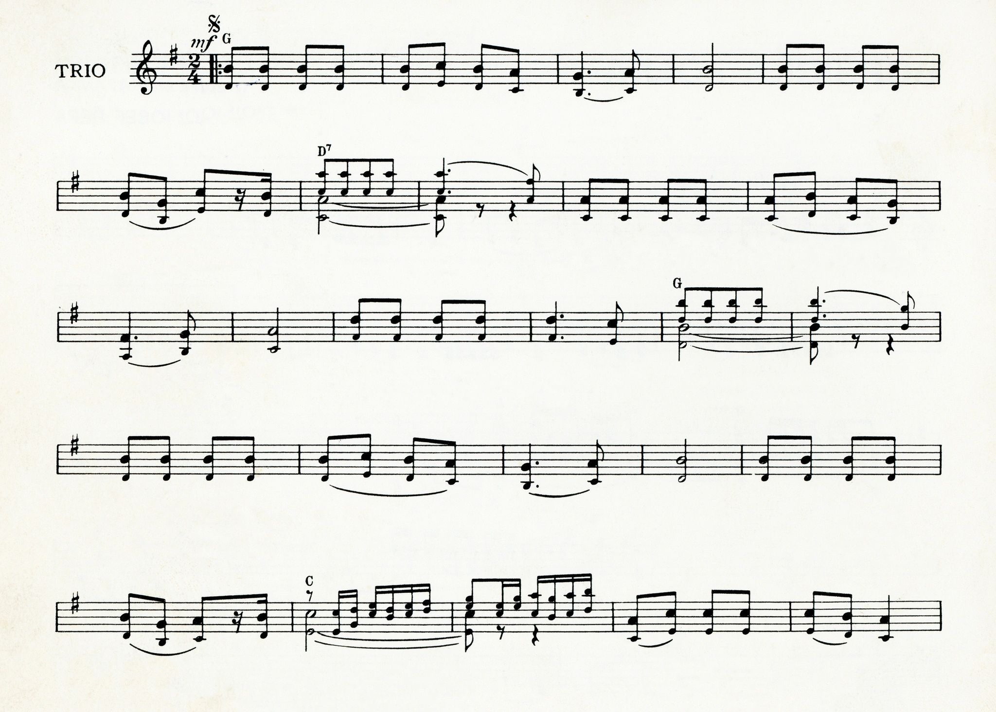 Old musical notes printed on paper